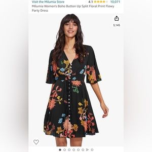 Women’s black floral button up short sleeve dress